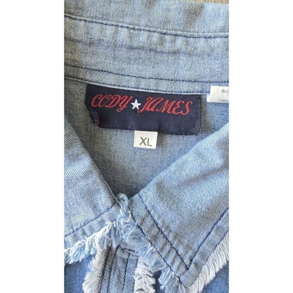 Womans Cody James Denim Sleevless Western Pearl Snap  Light Wash Size XL VTG - Picture 2 of 7